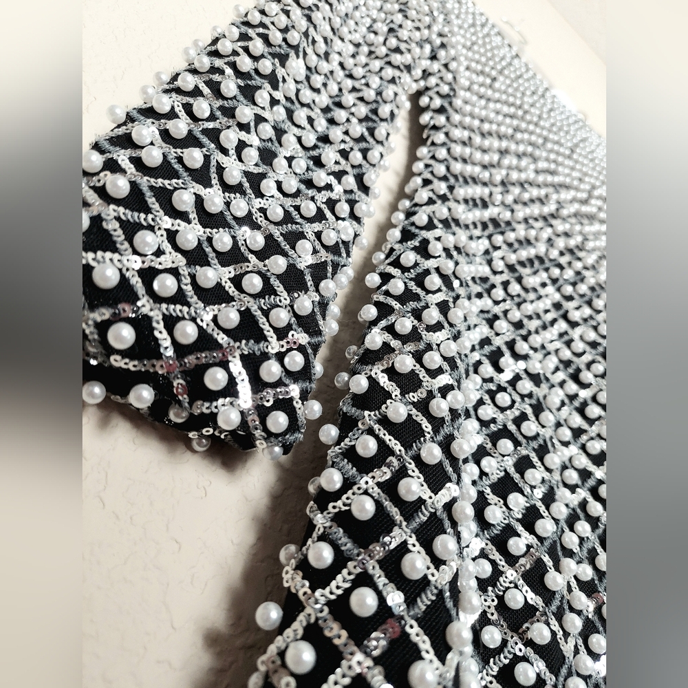 AKIRA Hamptons Holiday Pearl Mini Dress – Beaded Sequin Glam Bodycon Size M - Picture 13 of 14